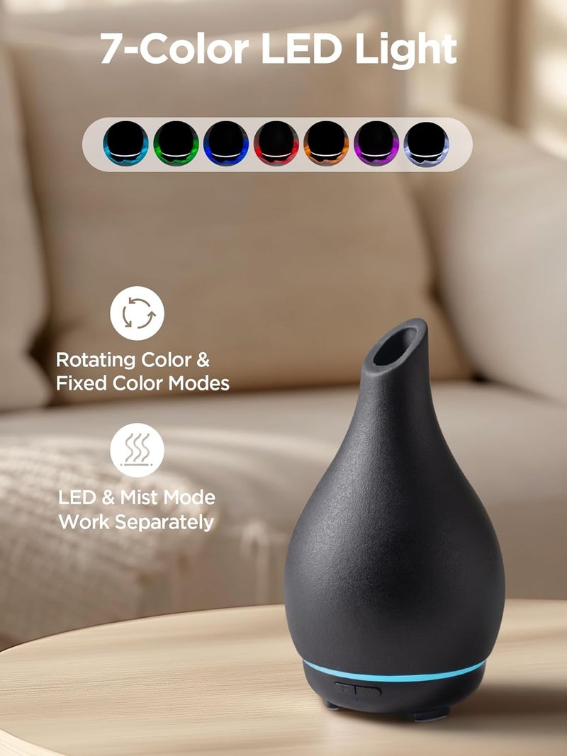 InnoGear جهاز توزيع الزيوت العطرية، موزع سيراميك سعة 150 مل مصمم يدويًا، موزعات عطرية حجرية، مرطب هواء بالموجات فوق الصوتية، بخار بارد، 2 وضعية بخار، بدون ماء للاستخدام المنزلي، شكل مزهرية سوداء - Image 5